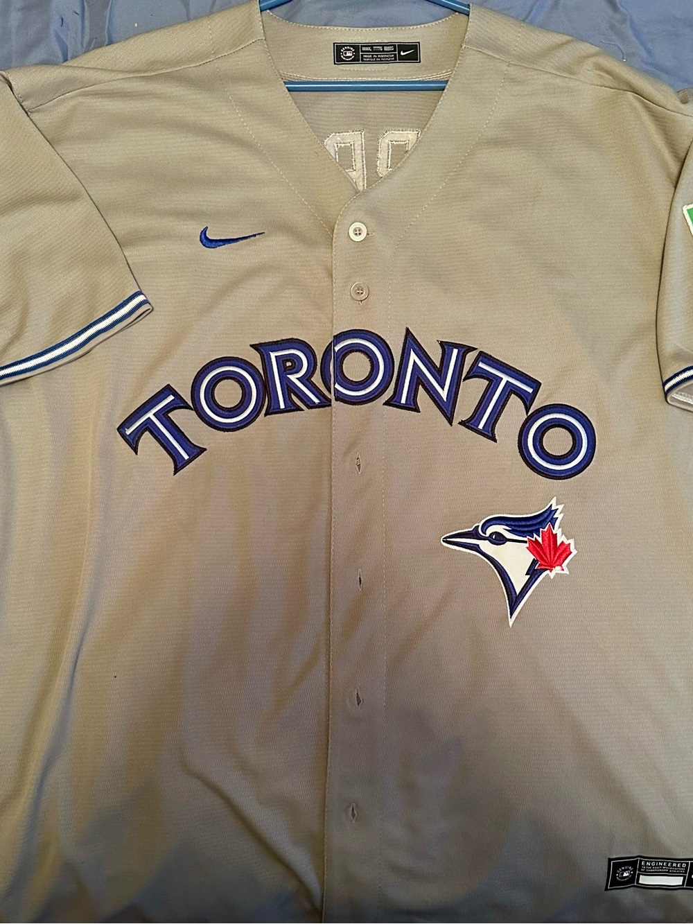 Grey Toronto Blue Jays Button-Up Jersey with Navy Accents